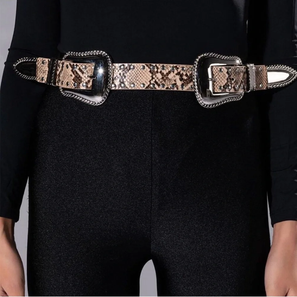 The Callie Duplicity: Snakeskin Print Western Belt